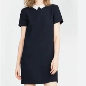 Zara Trafaluc black knit dress with white collar. Made of polyester & elastano.